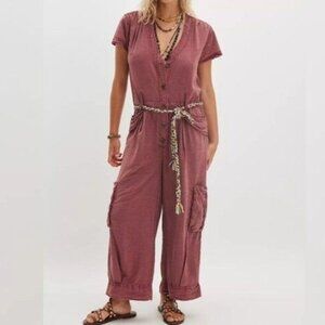 Free People Hit The Coast Coveralls Womens XL Boho Chic Hipster Contemporary
